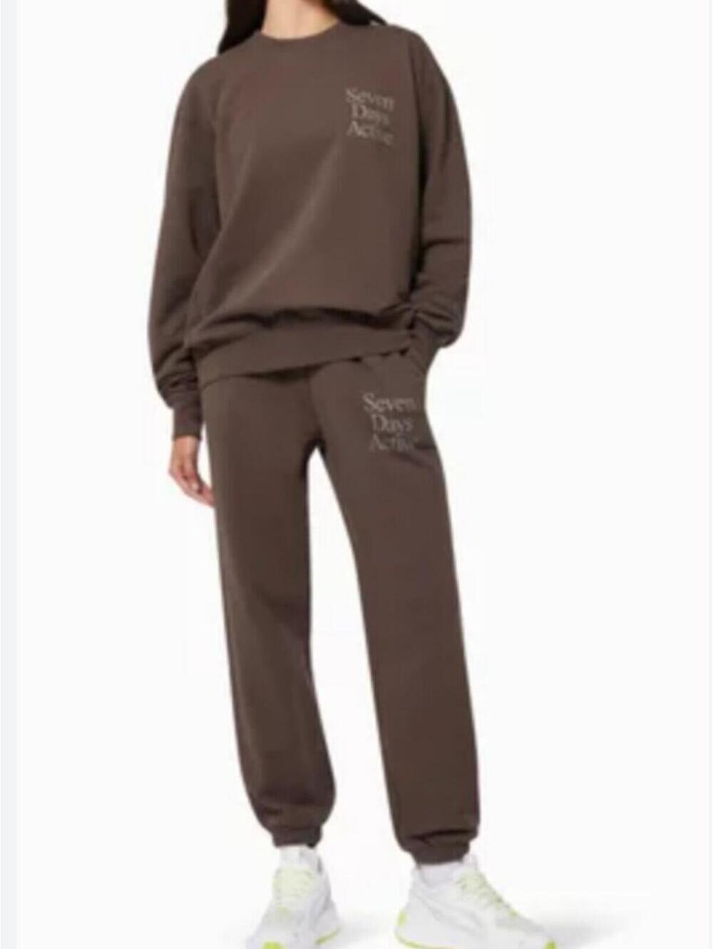 7 DAYS Active Monday Logo Print Brown Organic Cotton Sweatpants S/M $268